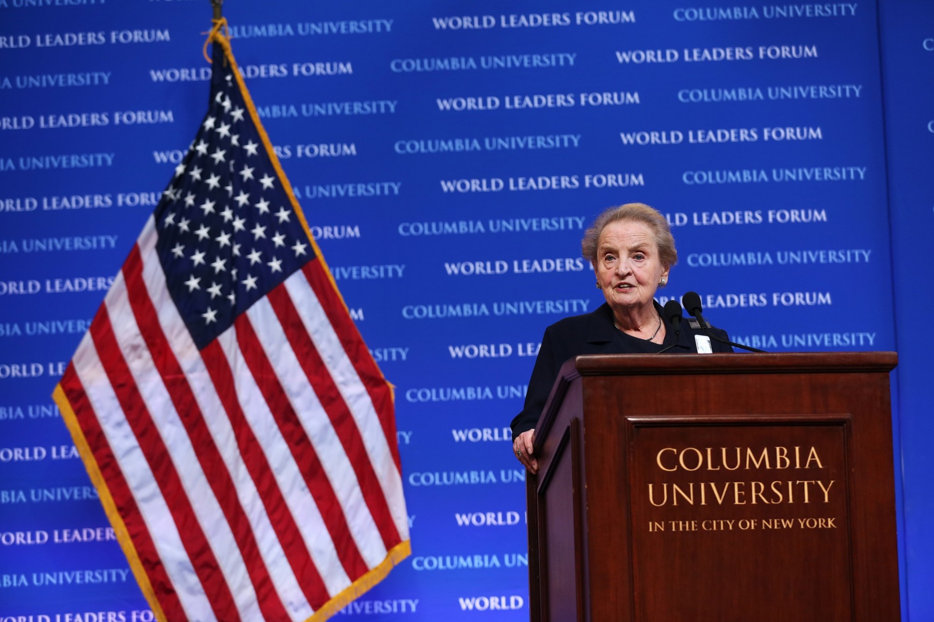 The Honorable Madeleine K. Albright delivers her/his address, “Global Challenges of Today - Commemorating Václav Havel,” to Columbia University students, faculty and staff.