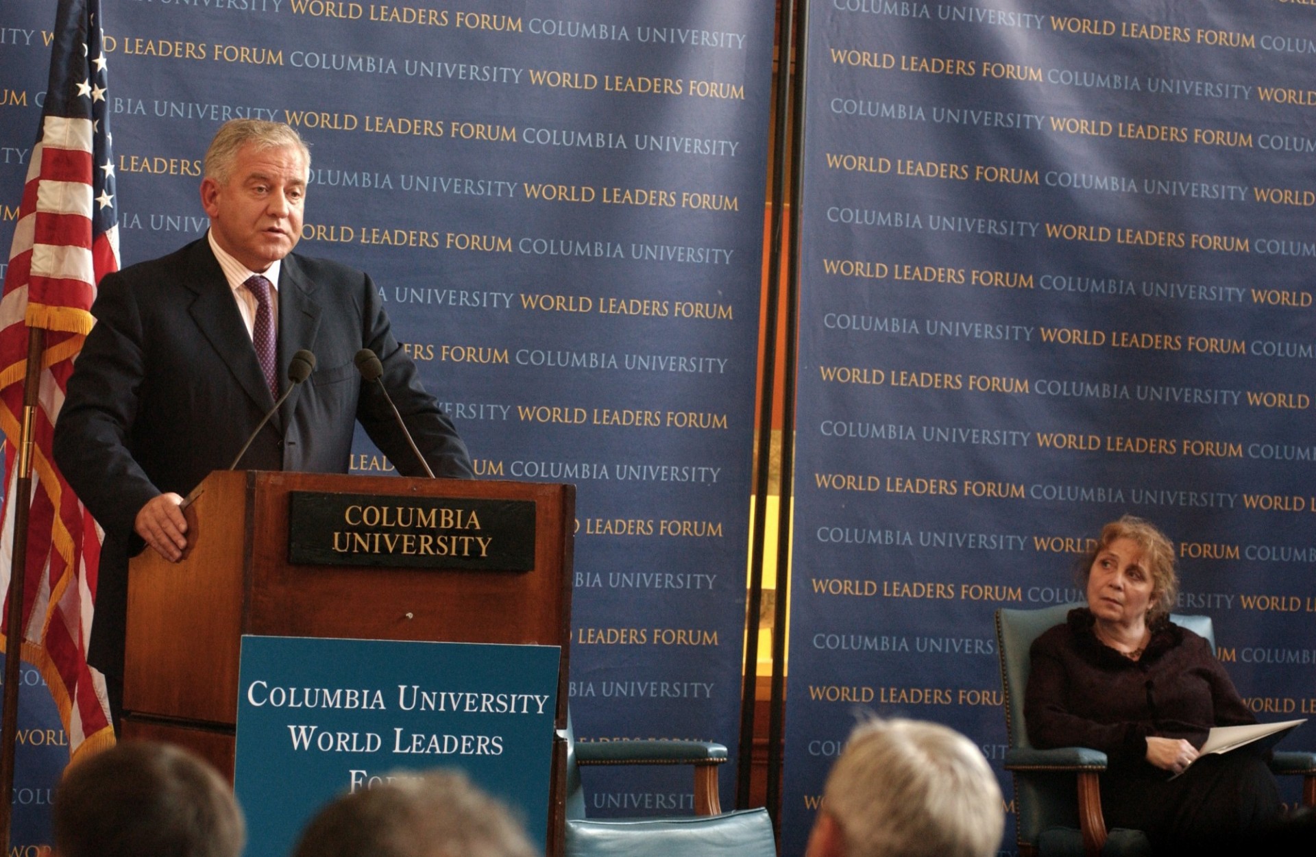 Prime Minister Ivo Sanadar delivers a keynote address during the 2006 World Leaders Forum.