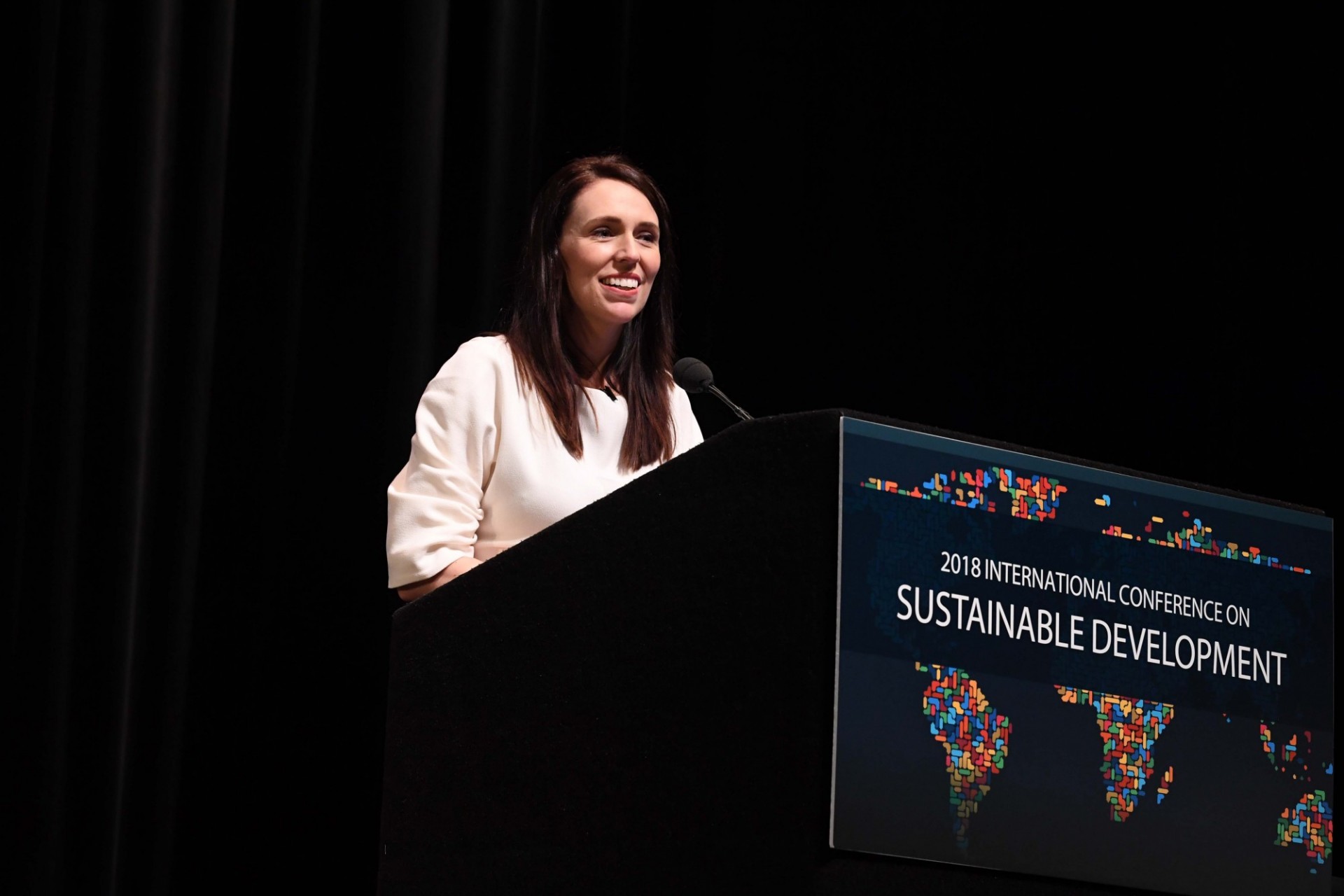 Prime Minister Jacinda Ardern of New Zealand delivers her address to Columbia University students, faculty and staff.