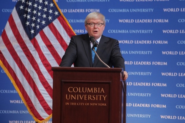 The Honorable Kevin Rudd, delivers his speech titled, “The Rise of China and its Impact on the Global Order,” to Columbia University students, faculty, and staff.