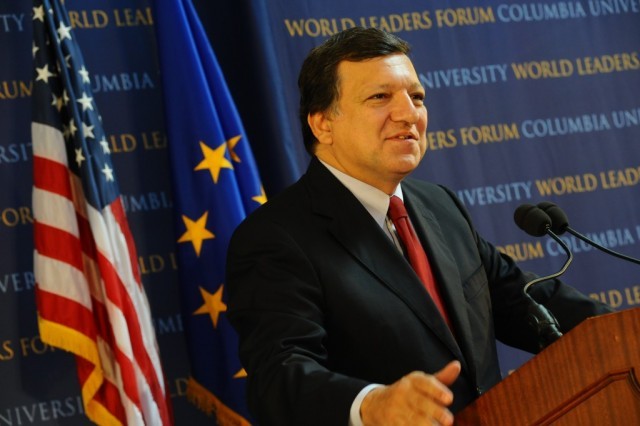 José Manuel Barroso, President of the European Commission delivers an address to the audience assembled in Low Memorial Library.